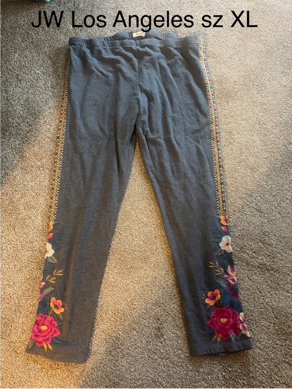 Johnny Was Embroidered Floral Leggings Gray Stretch Cotton - Picture 6 of 7